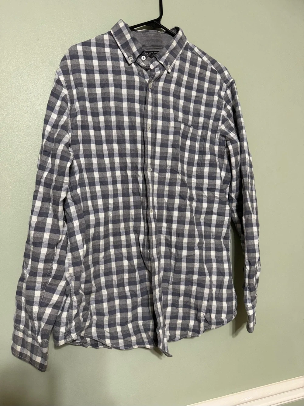 Banana Republic Navy and White Plaid Button-Down Shirt